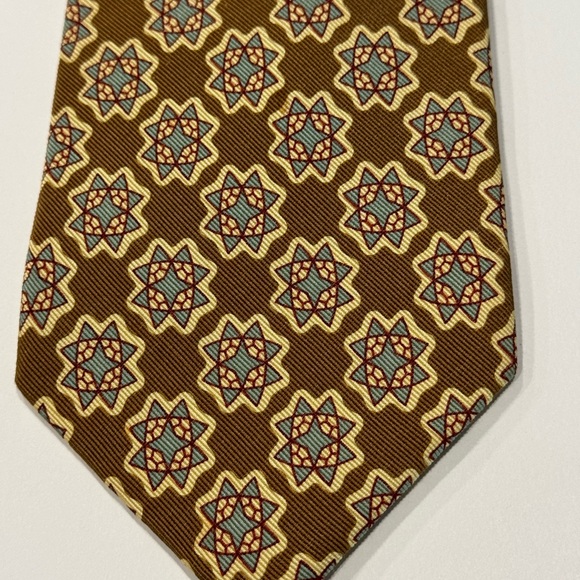 J. Crew Gold/yellow with blue star pattern silk made in USA - Picture 2 of 6